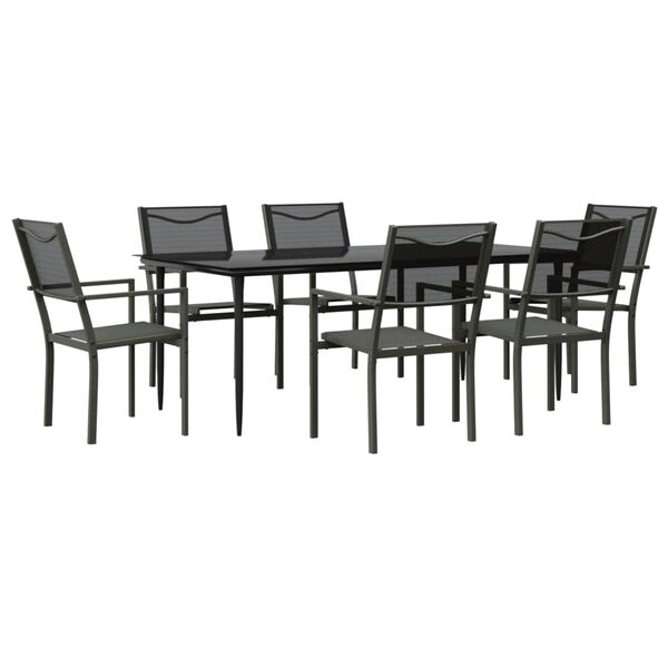 vidaXL 7 Piece Garden Dining Set Black Steel and Textilene