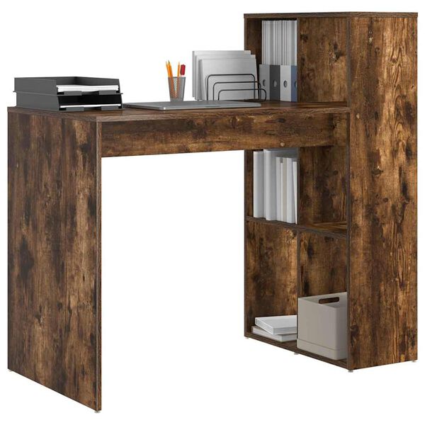 vidaXL Desk with Shelf Smoked Oak 108 x 55 x 103.5 cm Engineered Wood