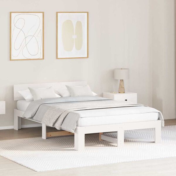 vidaXL Bed Frame with Headboard White 120 x 190 cm Solid Pine Wood