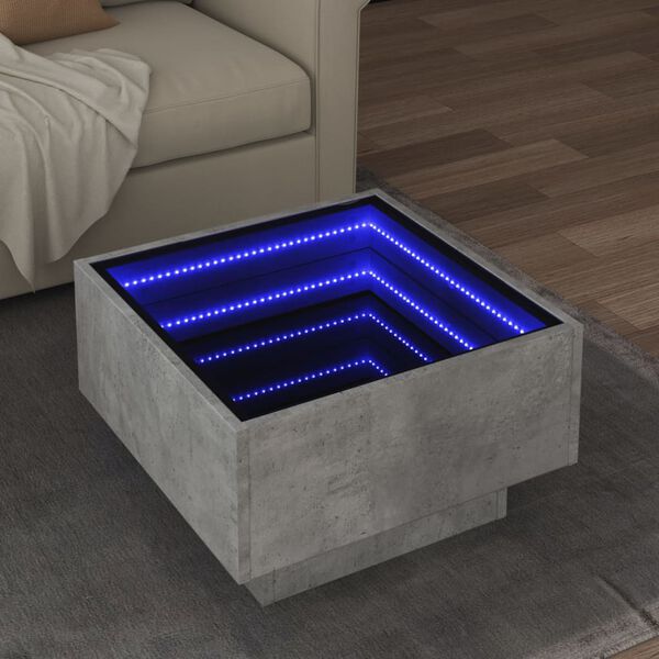 vidaXL Coffee Table with LED Concrete Grey 50x50x30 cm Engineered Wood