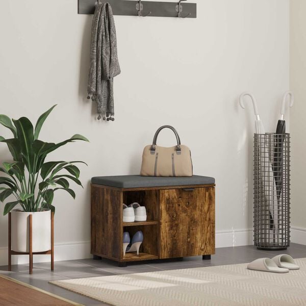 vidaXL Hall Bench with Cushion with Shelf Smoked Oak 60 x 38 x 46 cm