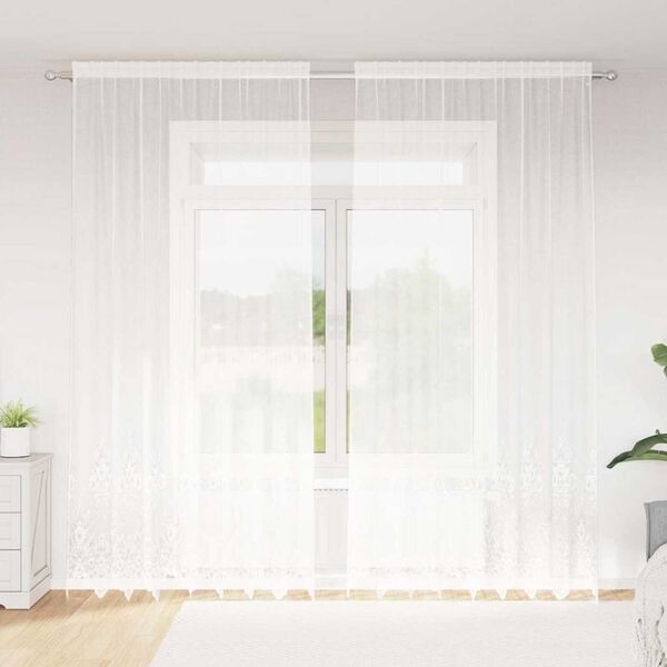 vidaXL Lace Curtain with Curtains Floral White 280 x 200 cm Polyester