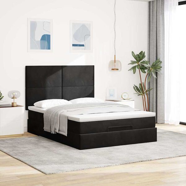 vidaXL Ottoman Bed with Mattresses Black 140x200cm Velvet