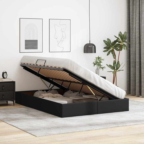 vidaXL Storage Bed with Mattress Black 140 x 190 cm Faux leather