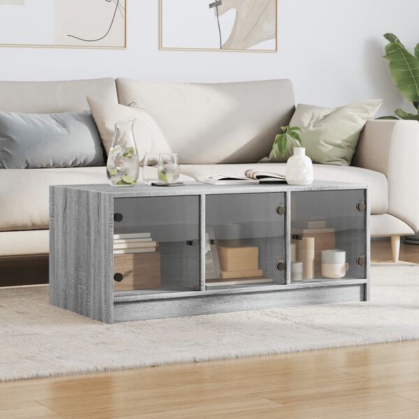 vidaXL Coffee Table with Glass Doors Grey Sonoma 102x50x42 cm