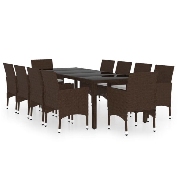 vidaXL 11 Piece Garden Dining Set Poly Rattan Brown