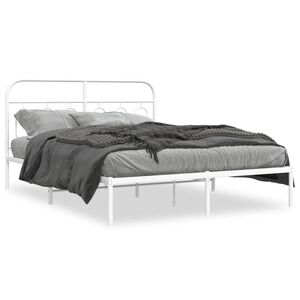 vidaXL Metal Bed Frame without Mattress with Headboard White 140x200cm