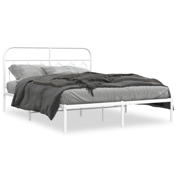 vidaXL Metal Bed Frame without Mattress with Headboard White 140x200cm
