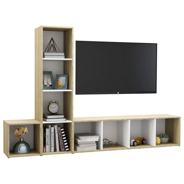 vidaXL 3 Piece TV Cabinet Set White and Sonoma Oak Engineered Wood