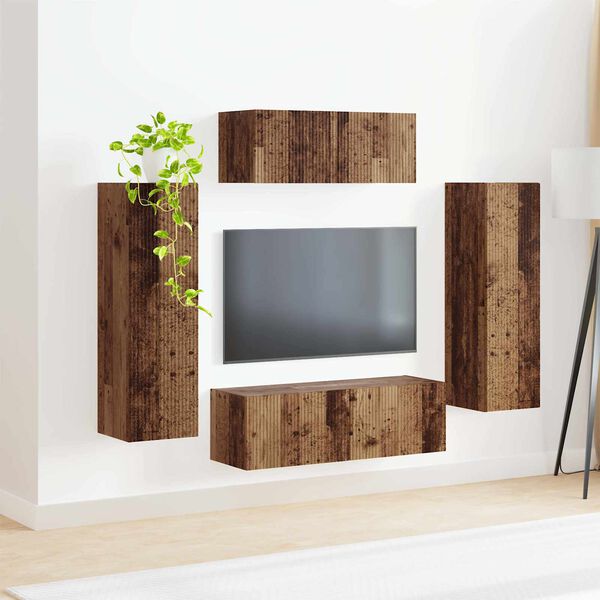 vidaXL TV Cabinet Set Wall-mounted 3 pcs Old Wood Engineered Wood