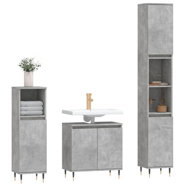 vidaXL 3 Piece Bathroom Cabinet Set Concrete Grey Engineered Wood