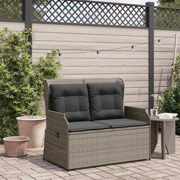 vidaXL Garden Bench with Cushion Grey Poly rattan