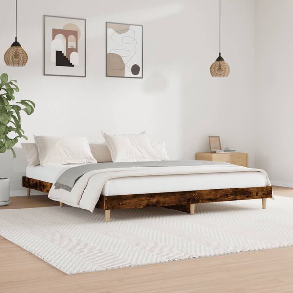 vidaXL Bed Frame without Mattress Smoked Oak 150x200 cm King Size Engineered Wood