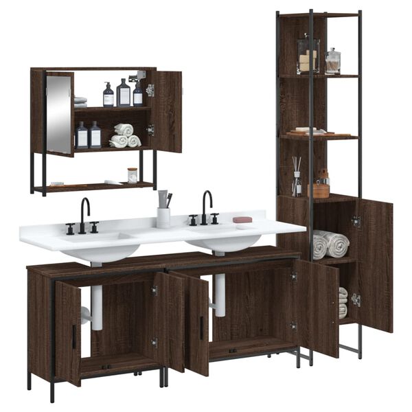 vidaXL 4 Piece Bathroom Furniture Set Brown Oak Engineered Wood