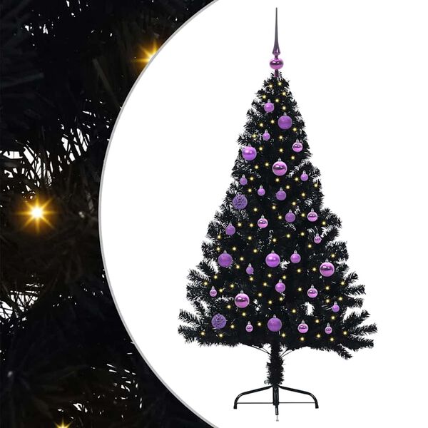 vidaXL Artificial Pre-lit Christmas Tree Black 150 cm PVC