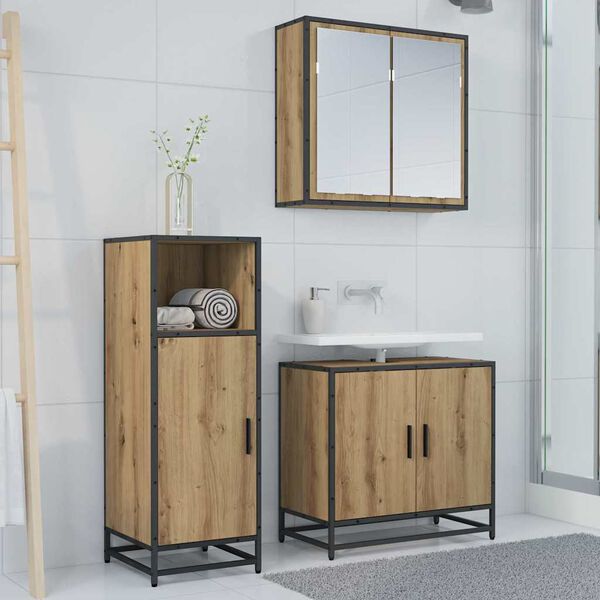 vidaXL Bathroom Furniture Set with Door Artisan Oak 35 x 37.5 x 100 cm