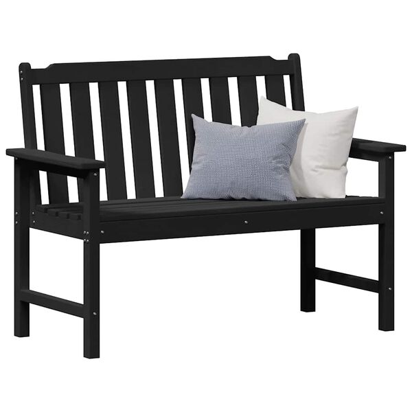 vidaXL Garden Bench with Cushion Black 120 x 59 x 88cm HDPE