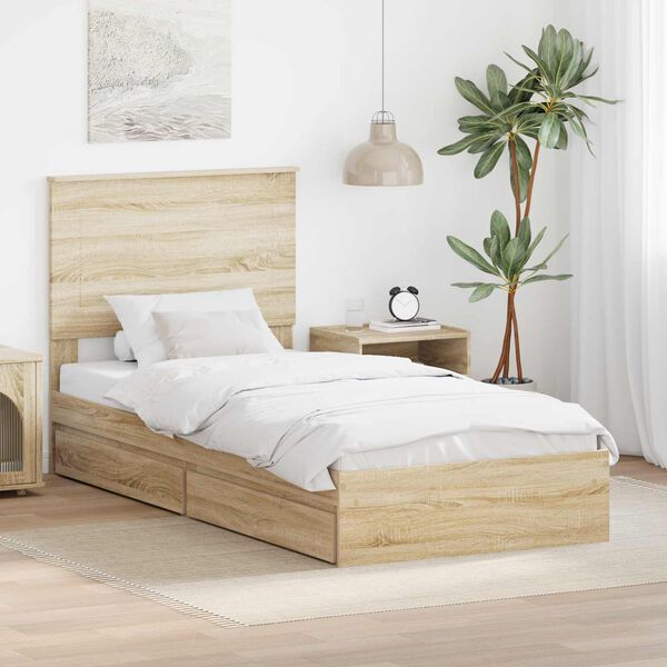 vidaXL Storage Bed with Drawer Sonoma Oak 100 x 200 cm Engineered Wood