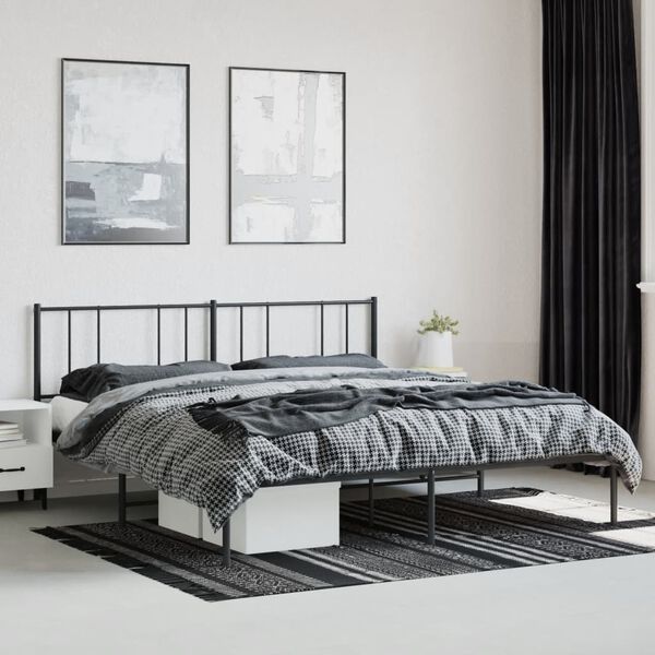 vidaXL Metal Bed Frame without Mattress with Headboard Black 200x200cm