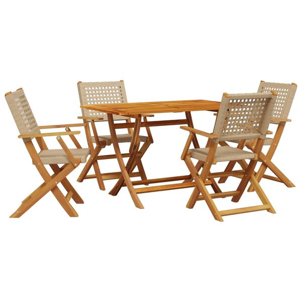 vidaXL 5 Piece Garden Dining Set Beige Poly Rattan and Solid Wood
