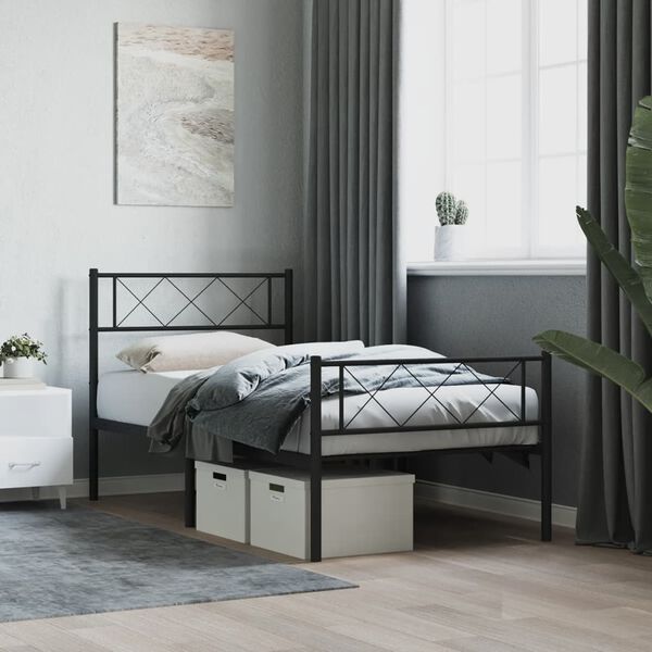 vidaXL Metal Bed Frame without Mattress with Footboard Black 90x190cm