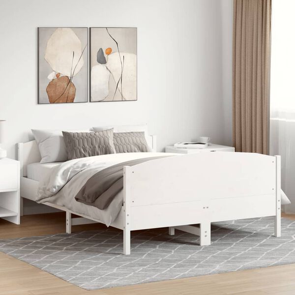 vidaXL Bed Frame without Mattress White 135x190 cm Double Solid Wood Pine