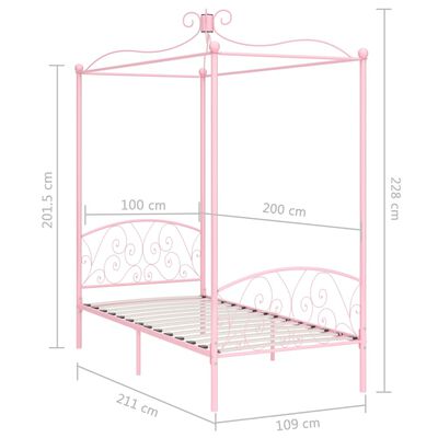 vidaXL Canopy Bed Frame Pink Metal 100x200 cm