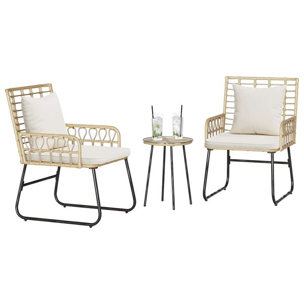 vidaXL Garden Dining Set 3 pcs Brown and Cream Poly rattan, steel