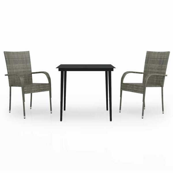 vidaXL 3 Piece Garden Dining Set Grey and Black