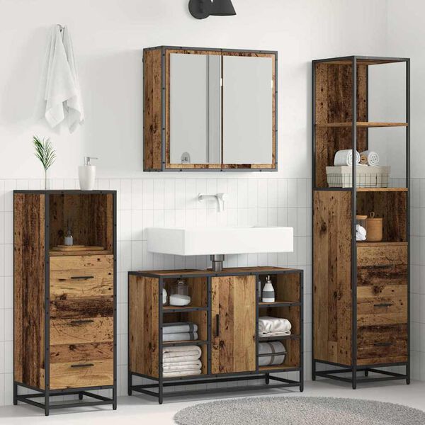 vidaXL Bathroom Furniture Set with Door 3 pcs Old Wood Engineered Wood