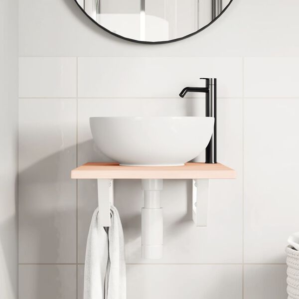 vidaXL Basin Shelf Wall Mounted Steel and Solid Wood Oak