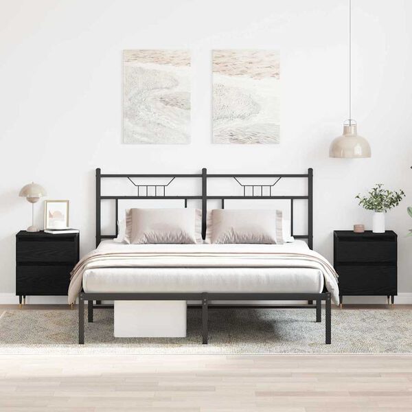 vidaXL Bedside Cabinet 2 pcs Black Oak 40 x 35 x 50 cm Engineered Wood