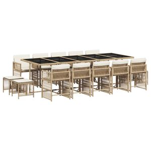 vidaXL Garden Dining Set | Beige and Cream White | PE Rattan | Large | Stackable