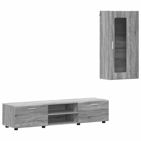 vidaXL TV Cabinet Set with Drawer Grey Sonoma Engineered Wood