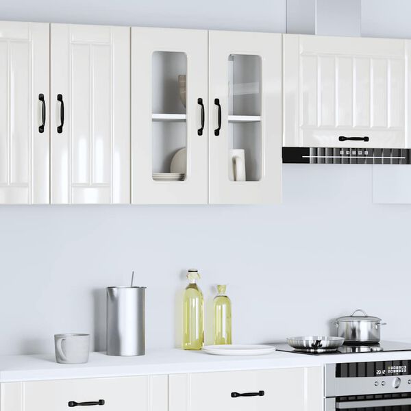 vidaXL Kitchen Wall Cabinet with Glass Door Kalmar High Gloss White Engineered Wood