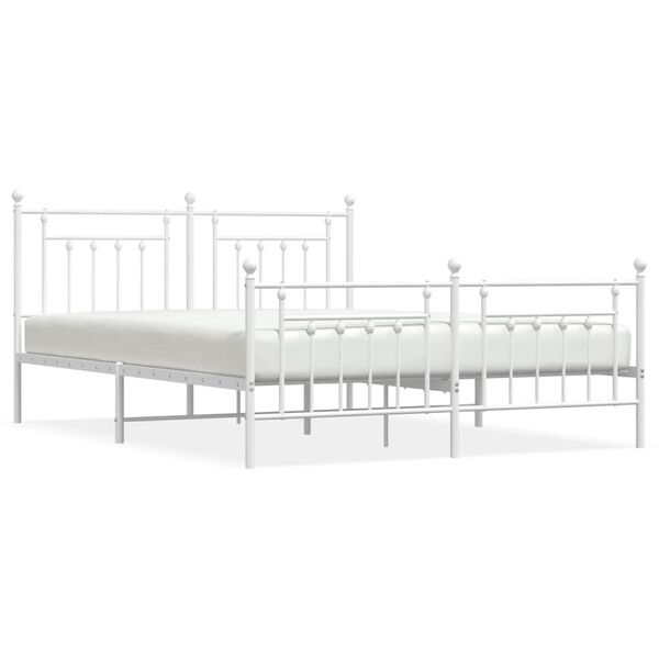 vidaXL Metal Bed Frame without Mattress with Footboard White 183x213cm