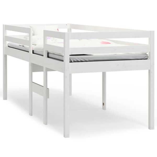 vidaXL High Sleeper Bed without Mattress White 75x190 cm Small Single Solid Wood Pine
