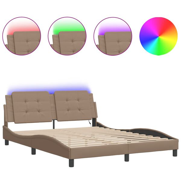 vidaXL Bed Frame with LED without Mattress "Zadar" Cappuccino 160x200 cm