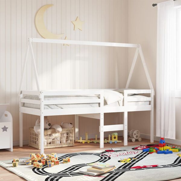 vidaXL High Sleeper Bed without Mattress White 90x190 cm Single Solid Wood Pine