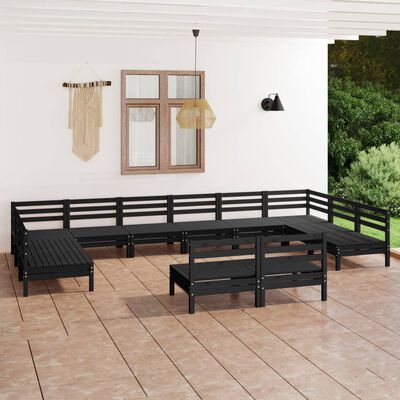 vidaXL 12 Piece Garden Lounge Set Black Solid Wood Pine