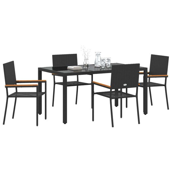 vidaXL Garden Dining Set 5 pcs Black Poly Rattan