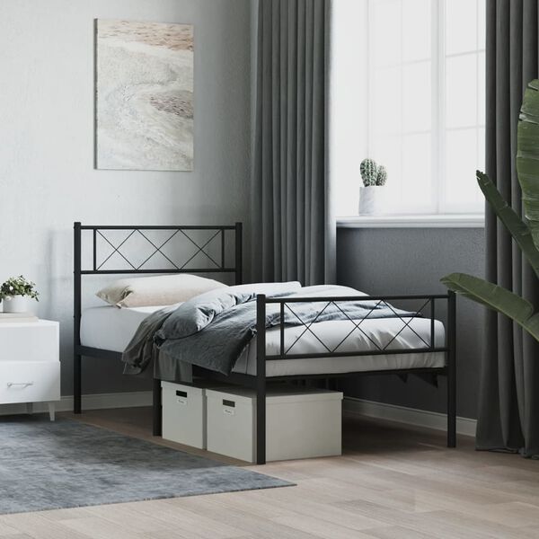 vidaXL Metal Bed Frame without Mattress with Footboard Black 75x190cm