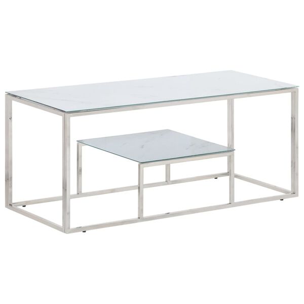 vidaXL Coffee Table Silver Stainless Steel and Tempered Glass
