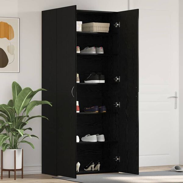 vidaXL Shoe Cabinet with Door Black 80 x 35.5 x 180 cm Engineered wood