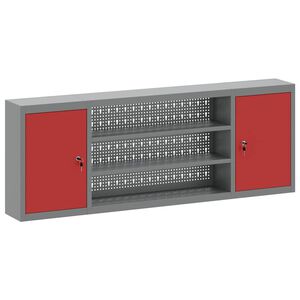 vidaXL Tool Cabinet with Shelf with Lock Red and Grey 150 x 20 x 55 cm