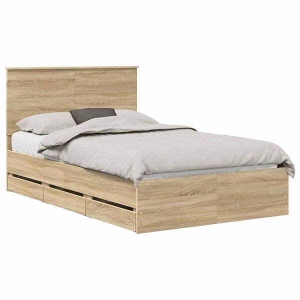 vidaXL Bed Frame with Drawer Sonoma Oak 120 x 190 cm Engineer Wood