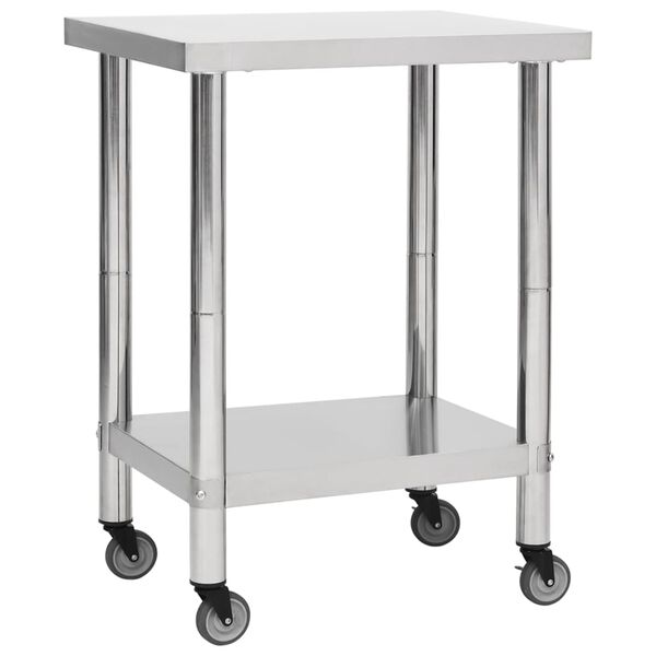 vidaXL Kitchen Work Table with Wheels 80x45x85 cm Stainless Steel