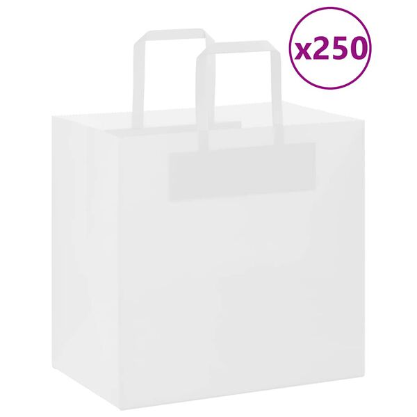 vidaXL Paper Bags 250 pcs with Handles White 26x17x25 cm
