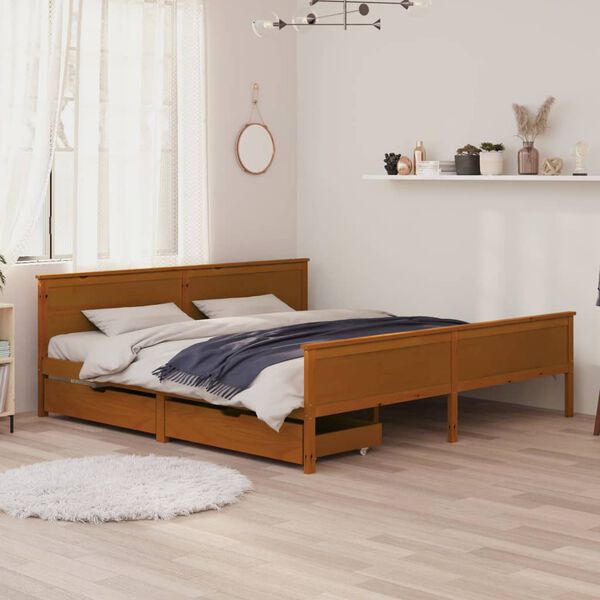 vidaXL Bed Frame without Mattress Honey Brown Solid Wood 180x200 cm Super King