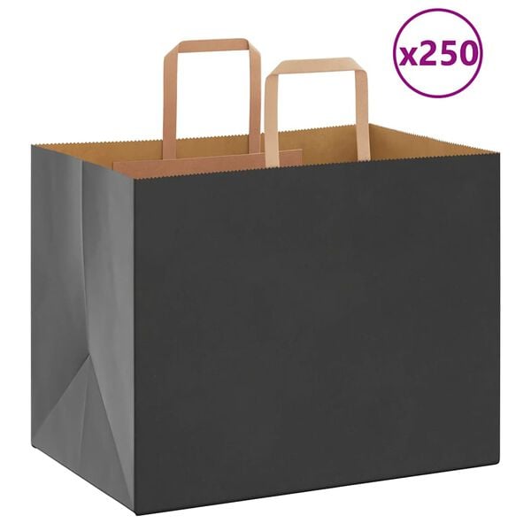 vidaXL Paper Bags 250 pcs with Handles Black 32x22x24 cm